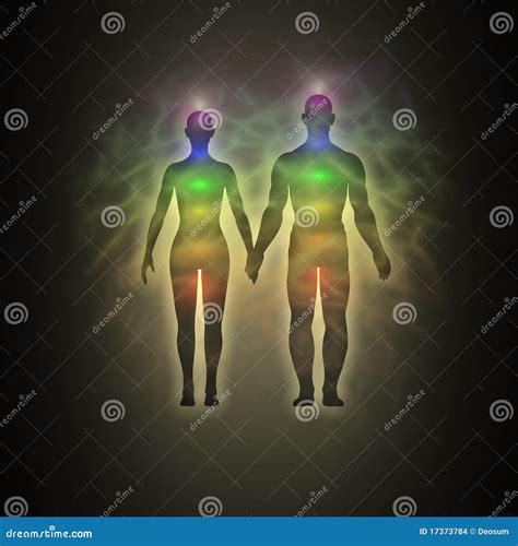 Woman And Man Silhouette Aura Chakras Energy Stock Illustration