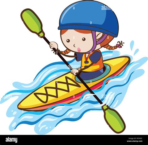 A Girl Kayaking In River Illustration Stock Vector Image Art Alamy