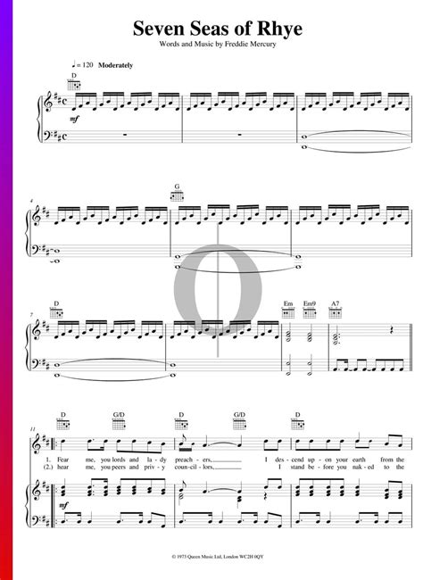 Seven Seas Of Rhye Queen Piano Sheet Music Oktav