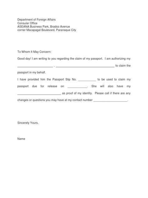 Dfa Authorization Letter Pdf