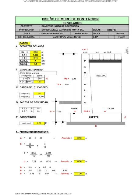 Cálculo De Muro De Contención Ingeniería Global Udocz