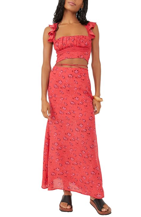 Free People Floral Crop Top And Maxi Skirt Set In Red Lyst