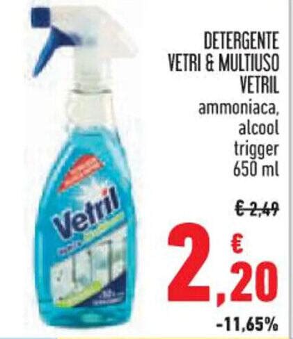 DETERGENTE VETRI MULTIUSO VETRIL Ammoniaca Alcool Trigger 650 Ml