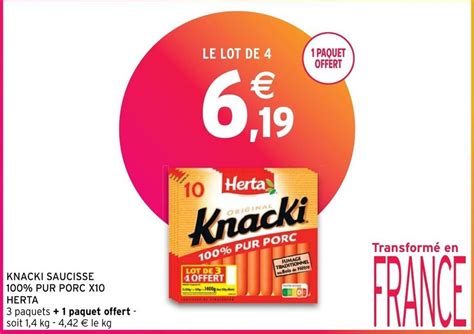 Promo KNACKI SAUCISSE 100 PUR PORC X10 HERTA chez Intermarché Hyper