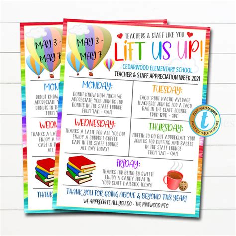 Teacher Appreciation Week You Lift Us Up Balloon Theme Tidylady Printables