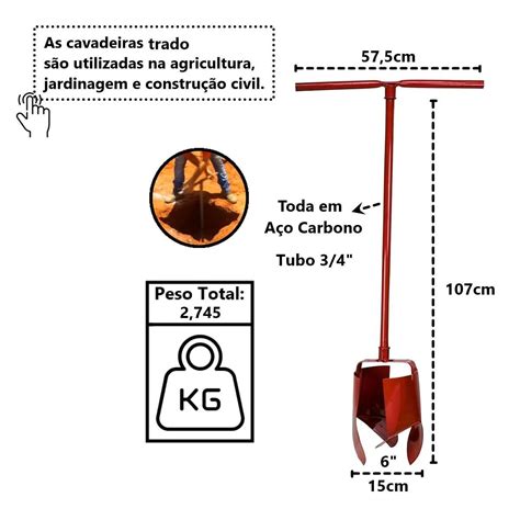 Cavadeira Trado Cabo em Tubo Aço Carbono 06pol 107cm Minasul