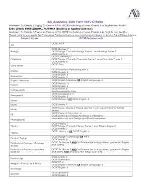 Fillable Online Ark Academy Sixth Form Entry Criteria Fax Email Print