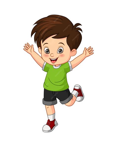 Premium Vector Cartoon Happy Little Boy Raising Hand