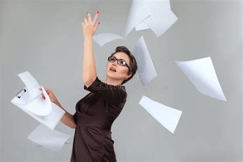 Woman Throwing Paper Pages Stock Image Image Of Bored 32109825