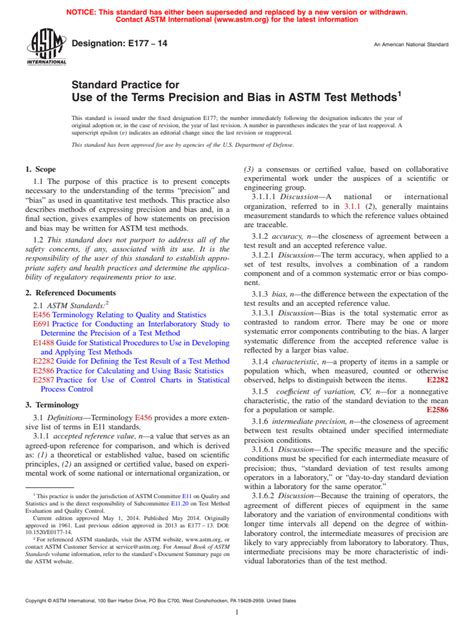 ASTM E177 14 Standard Practice For Use Of The Terms Precision And