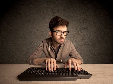 Computer Geek Typing On Keyboard Stock Photo Image 67661698