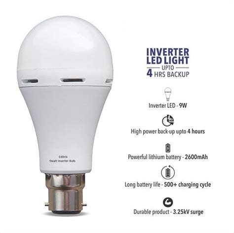 Buy Editrix Rechargeable Inverter Ac Dc Emergency Led Bulb 9 Watt Cool Day Light Power Backup