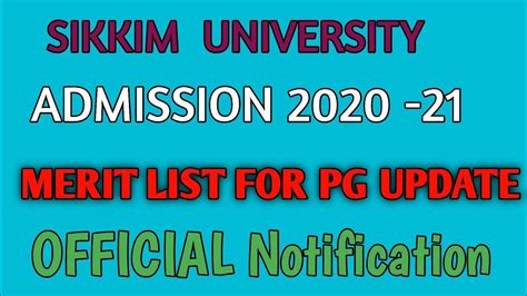 Sikkim University Admission 2020 21 Merit List For Pg Courses Update Regarding The Merit