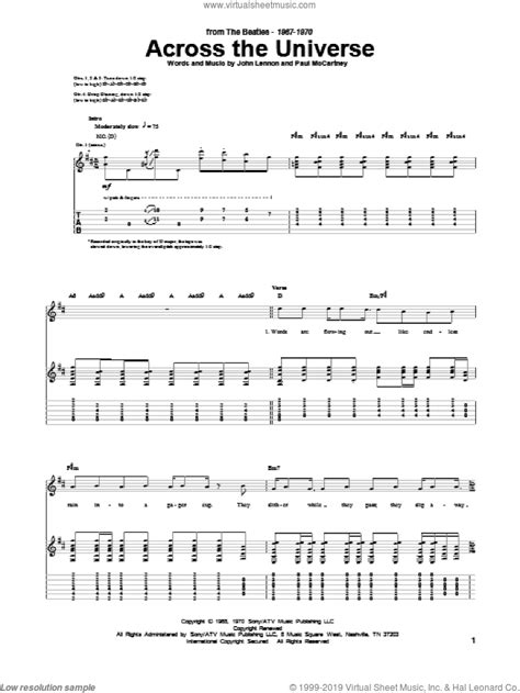 Beatles Across The Universe Sheet Music For Guitar Tablature