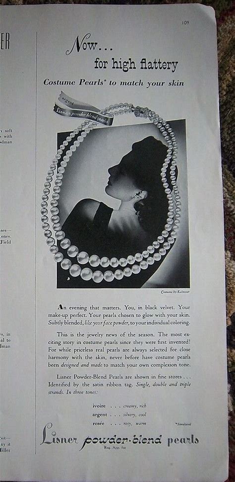 1940 Vintage Lisner Powder Blend Pearls Pearl Jewelry High Flattery Ad