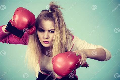 Cute Girl In Red Gloves Playing Sports Boxing Stock Image Image Of