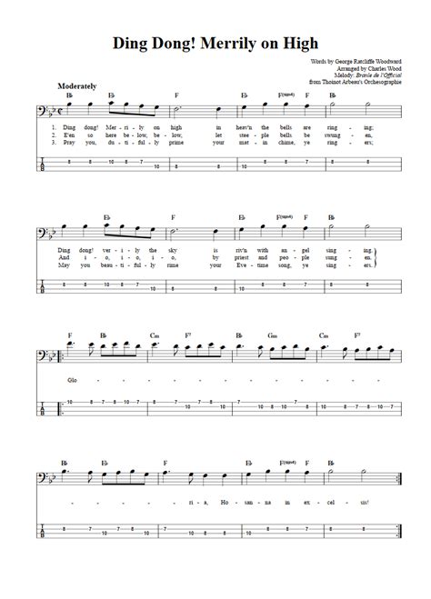 Ding Dong Merrily On High Bass Guitar Sheet Music And Tab With Chords And Lyrics