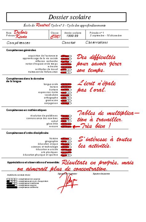 Exemple D Appréciation Livret Scolaire Maternelle Meteor