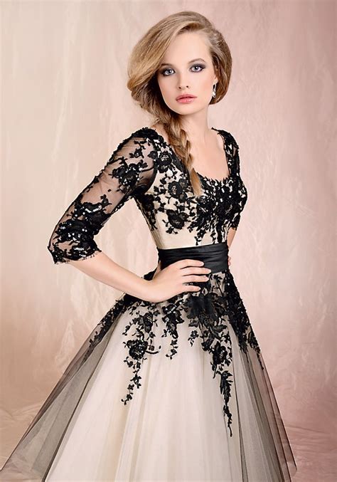 2014 Best Selling Black Lace 34 Long Sleeve Tea Length Prom Dresses