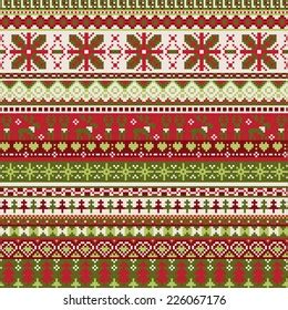 Nordic Seamless Knitted Christmas Red Green Stock Vector Royalty Free