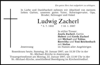 Traueranzeigen Von Ludwig Zacherl Trauer Merkur De