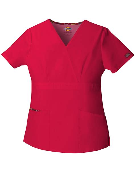 Womens Eds Signature Mock Wrap Scrub Top Red Xxs Dickies Womens Scrub Tops Red Scrubs