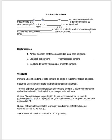 Contrato De Trabajo Ejemplos Formatos Word Pdf