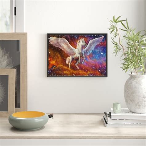 East Urban Home Gerahmtes Wandbild Weißer Pegasus mit Engelsflügel