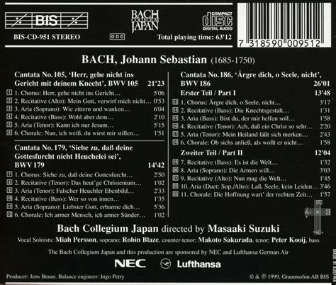 Bach Collegium Japan Cantatas Volume Cd Masaaki Suzuki Muziek