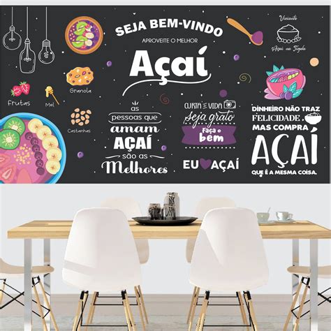 Adesivo Papel Parede Bem Vindo Açai Tigela Sorvete Preto A68