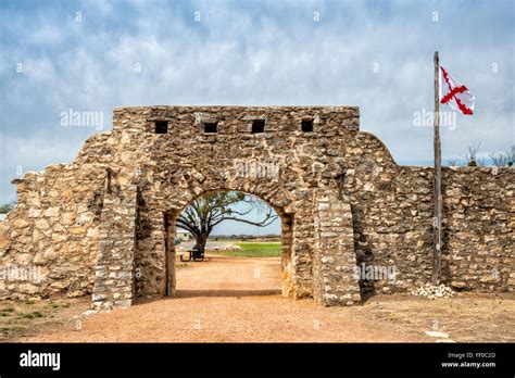 Main Entrance Gate And Flag Of New Spain Presidio De San Saba