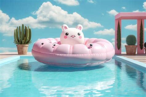 Premium AI Image | Cute summer pool float floating on the pool