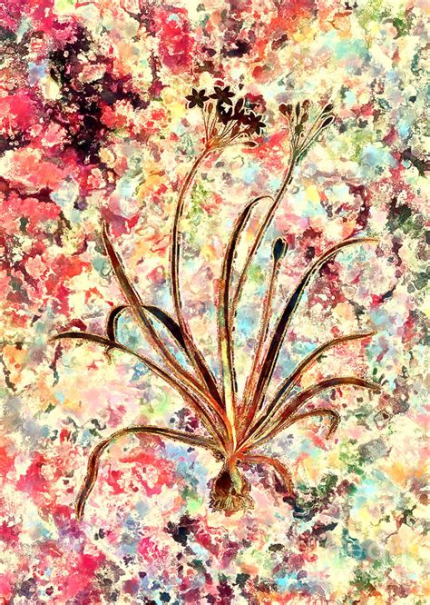 Impressionist Allium Fragrans Botanical Painting In Blush Pink And Gold