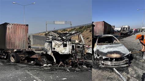 İzmir de feci zincirleme kaza Araçlar alev alev yandı Yaralılar var