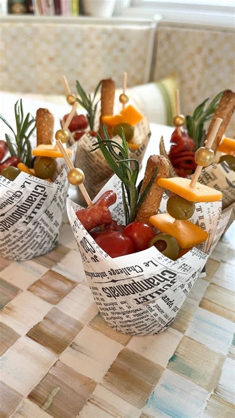 French Newspaper Charcuterie Favor Cups And Toothpicks For Individual