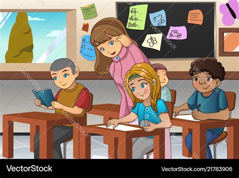 Student and teacher in the classroom Royalty Free Vector