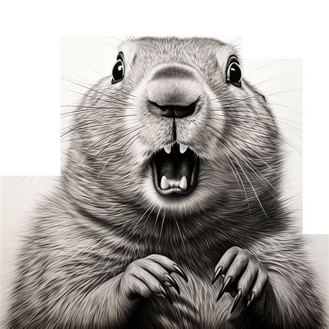 Surprised Groundhog Fine Line Pencil Drawing Printable Commercial