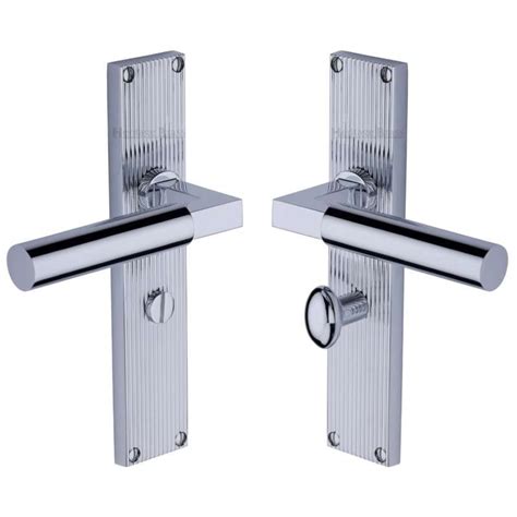 Heritage Bauhaus Reeded Bathroom Door Handles Polished Chrome Broughtons Lighting And Ironmongery