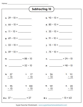 Subtract 10 And Multiples Of 10 Worksheets Worksheets Library