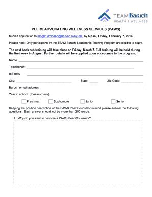 Fillable Online Baruch Cuny Paws Application Doc Fax Email Print