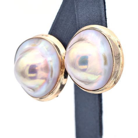 Vintage K Yellow Gold Blister Mabe Pearl Omega Back Earrings Ebay