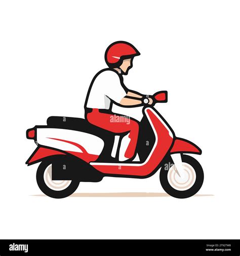 Delivery Man Riding A Red Scooter Isolated On White Background Food