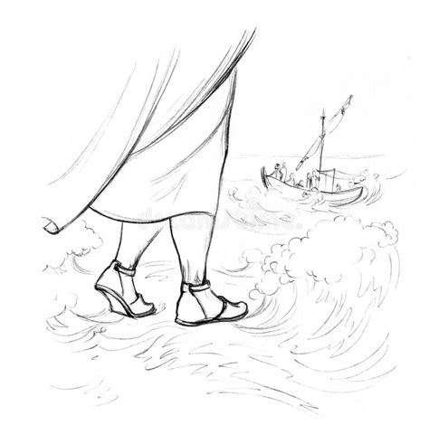 Pencil Drawing Jesus Walks On Water Stock Illustration Illustration