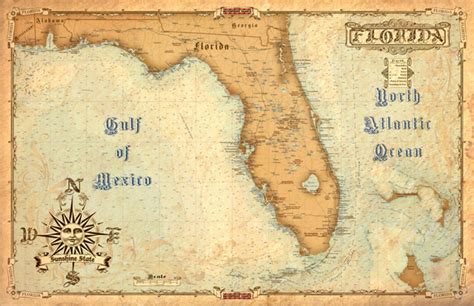 Antique Map Of Florida Gulf Of Mexico Atlantic Ocean Etsy