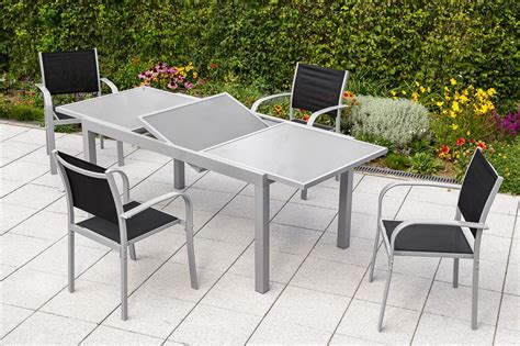 Merxx Gartenmöbel Ostia Set 5tlg 4 Stapelsessel 1 Ausziehtisch 160