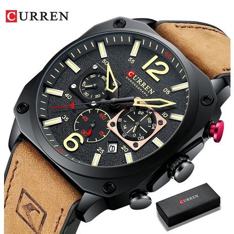 Rel Gio Curren Quartzo Moda Luxo Couro Black Submarino