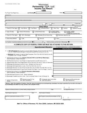 Fillable Online Dor Ms Partnership LLP LLC Income Tax Return