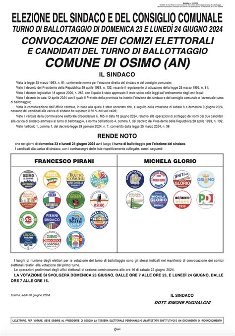 Ballottaggio Convocazione Dei Comizi Elettorali Comune Di Osimo