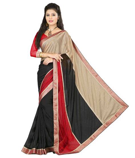 Om Krishna Sarees Black and Beige Brasso Saree - Buy Om Krishna Sarees ...