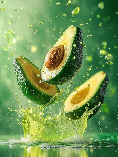 Premium Photo Avocado Floating In The Air And Avocado Juice Splash